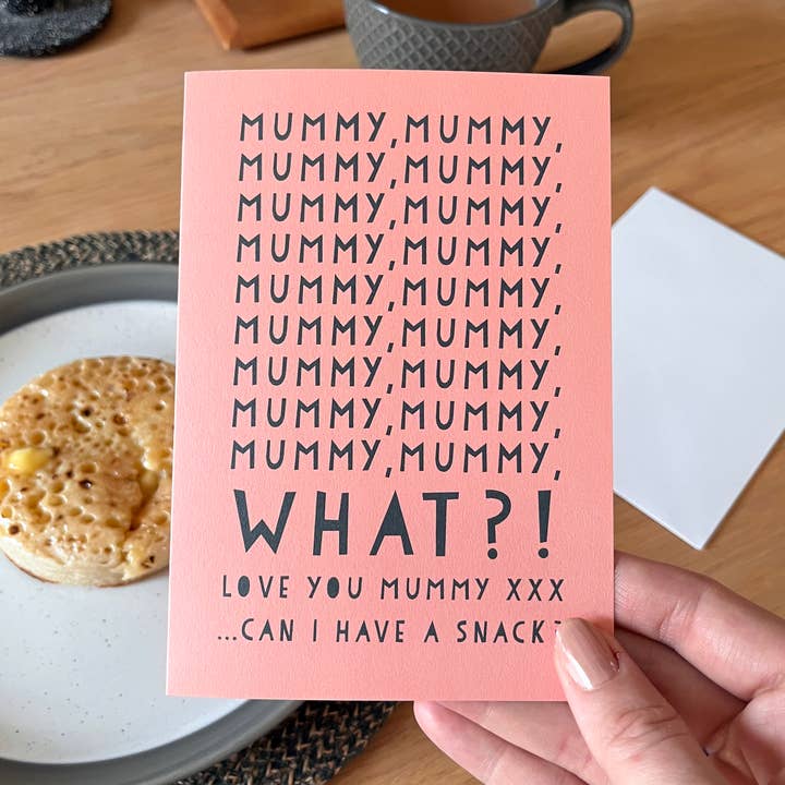 Maman, je peux avoir une collation. Carte Wordy pour la vente par Heather Alstead Design Ltd