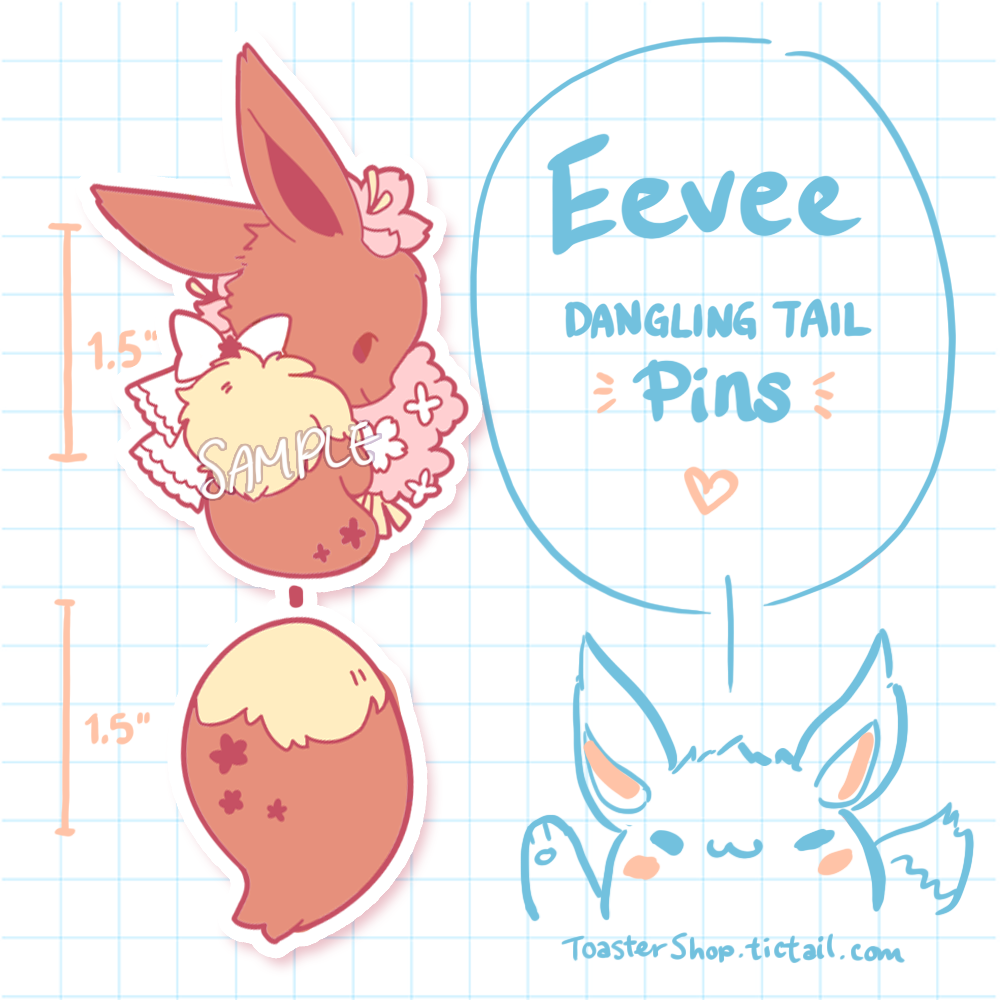 ToasterKiwi - Wholesale Lapel Pin/Button - Eevee Dangling Tail Enamel Pin 3.5"4