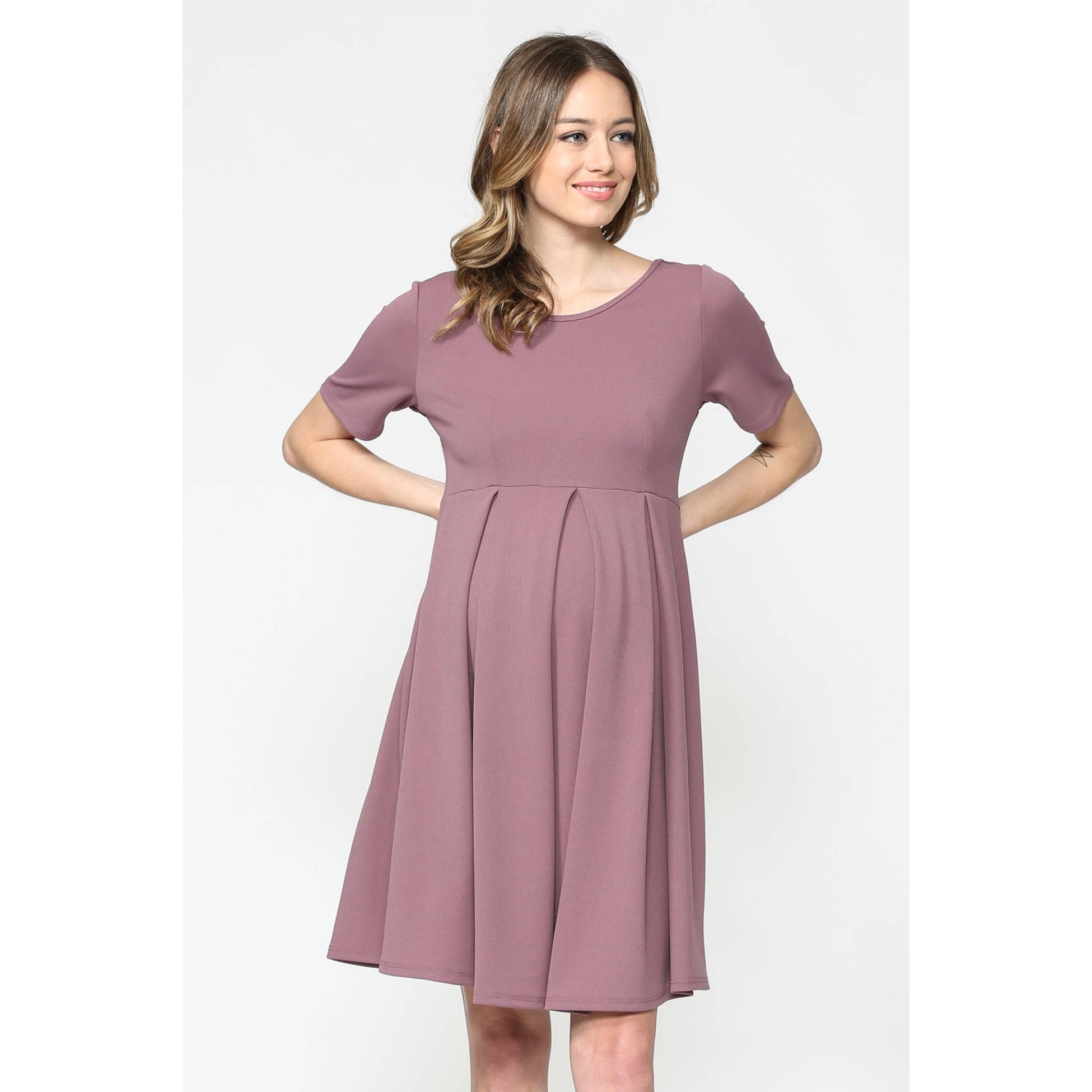 Hello Miz - Wholesale Dress - Maternity - Pleated Round Neck Maternity Skater Dress11