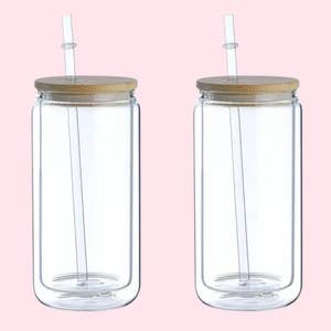 Stitch 16oz Glass Can Libbey Bamboo Lid With Reusable Straw