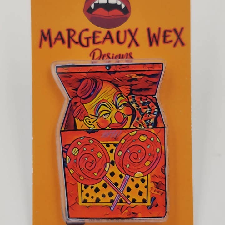 Lollipop Jack In The Box acrylpin - helder voor wholesale door Margeaux Wex Designs