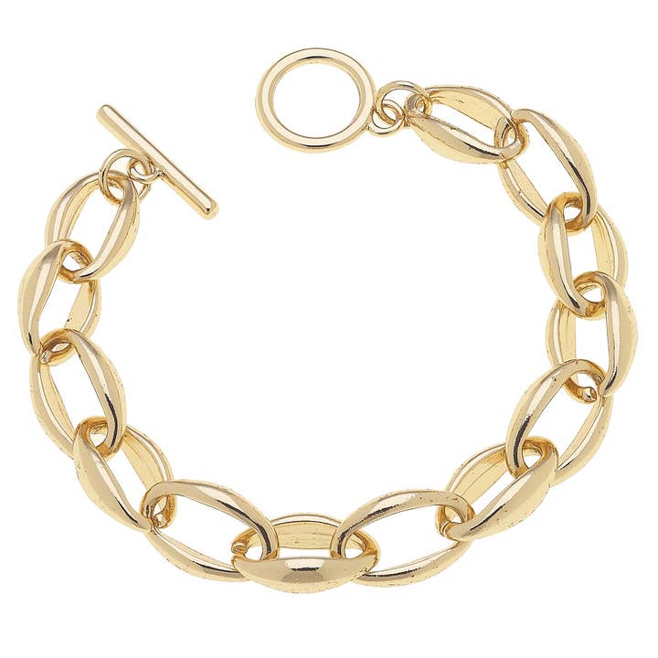 Canvas Style - Wholesale Link & Chain Bracelet - Micah Chain Link Toggle Bracelet in Shiny Gold
