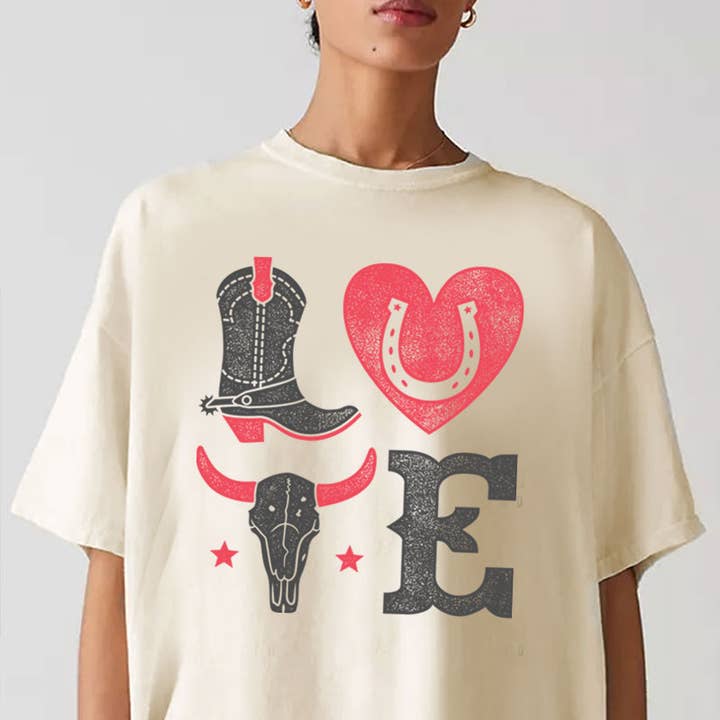 TOP GRAFICO WESTERN AMORE OVERSIZE per la vendita all'ingrosso da parte di HRTandLUV