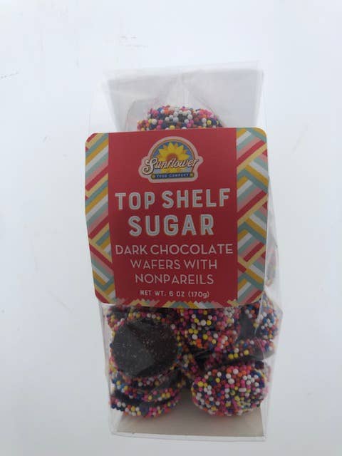 Sunflower Food Company - Wholesale Chocolate Covered Sweets - Pocketsnak -Dark Choc. Wafers w/Nonpareils 6 oz. bag2