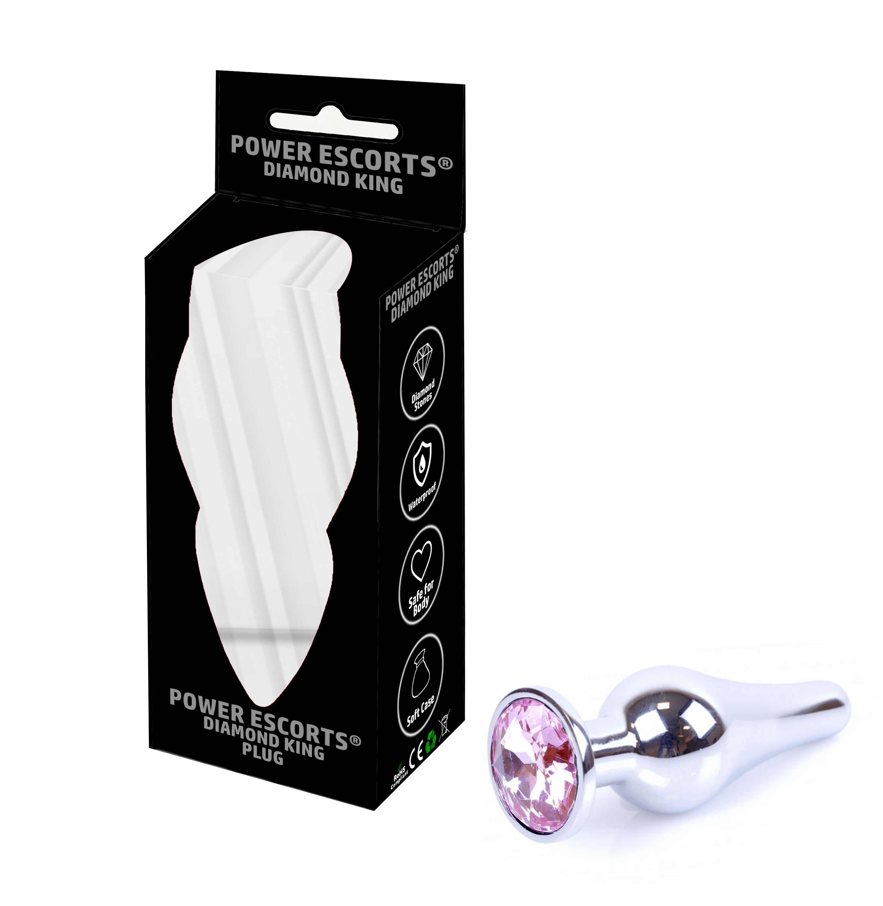 Kinky Pleasure - Venta al por mayor Juguetes eróticos - Power Escorts - BR213 Spink - Diamond King Pequeño Plug Anal Piedra Rosa - Longitud 9,5cm - diámetro: 3cm0