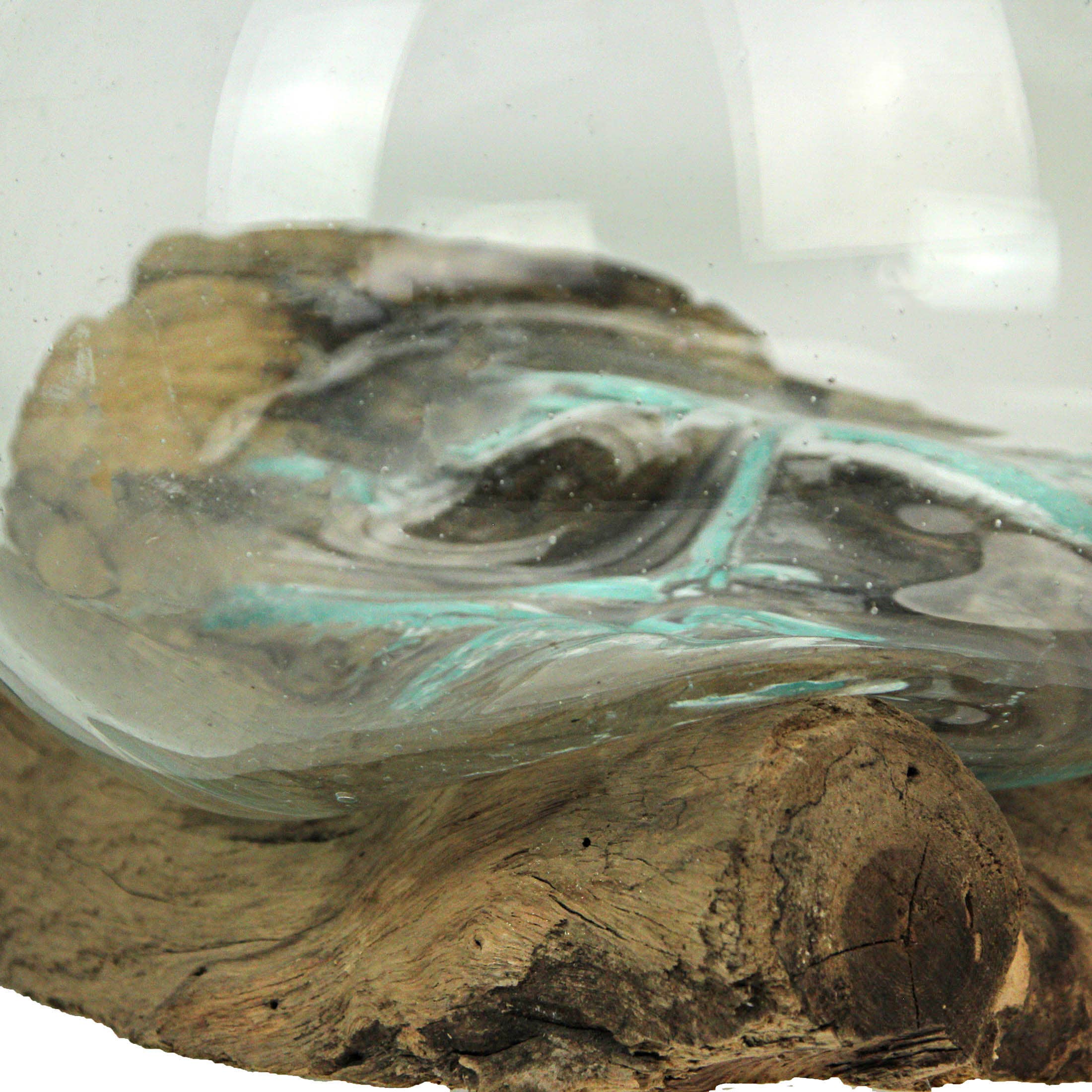 Zeckos - Wholesale Decorative Plate/Dish/Bowl - Wide Mouth Molten Glass on Teak Driftwood Decorative Bowl2