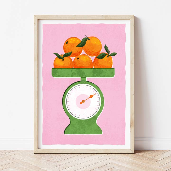 Oranges Art Print / Kitchen Scales / A3 for wholesale by Becca Kate Prints