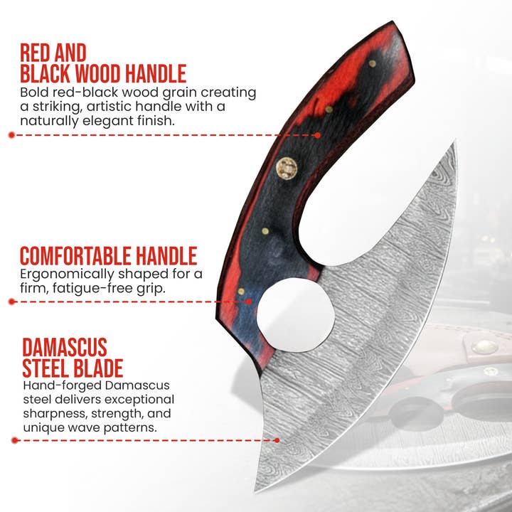 FH KNIVES – wholesale Pocket knife/holder – Handmade damascus Ulu knife with leather sheath 1