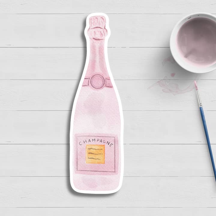Rose hela dagen akvarell Champagne flaska klistermärke för wholesale av WonderfullyWrittenCo