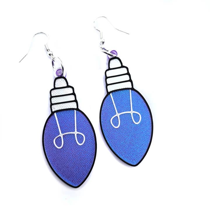 Printy Vibes - Wholesale Dangle Earrings - Purple Iridescent Christmas Light Bulb Statement Earrings