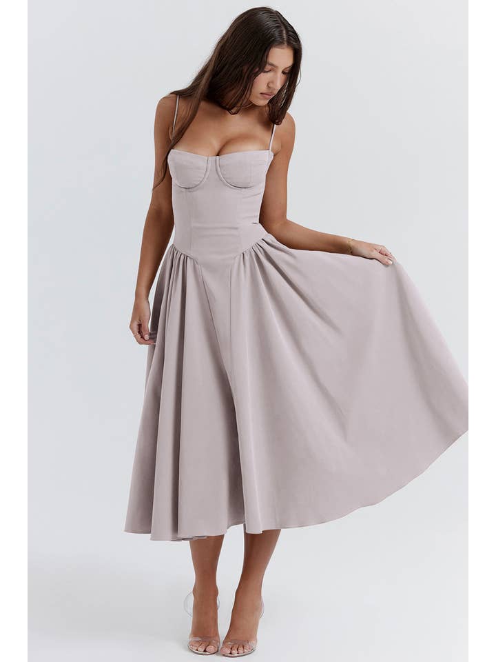 Sweetkama - Wholesale Dress - Women's - String Shoulder Solid & Floral Ladies Dress 2552869