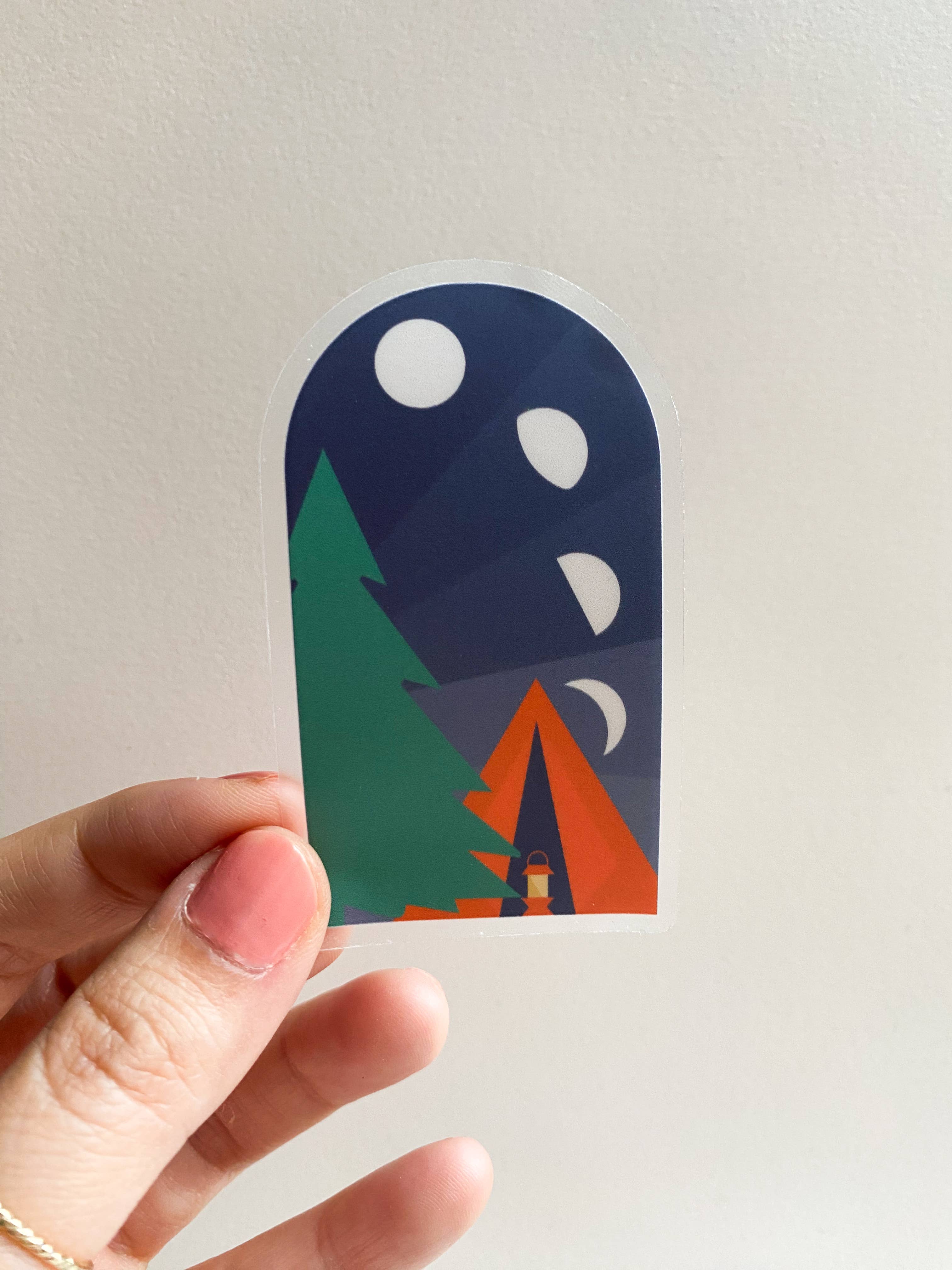 Bottlebrush Graphics - Wholesale Sticker - Moon Phases Tent Camping Clear Vinyl Sticker1