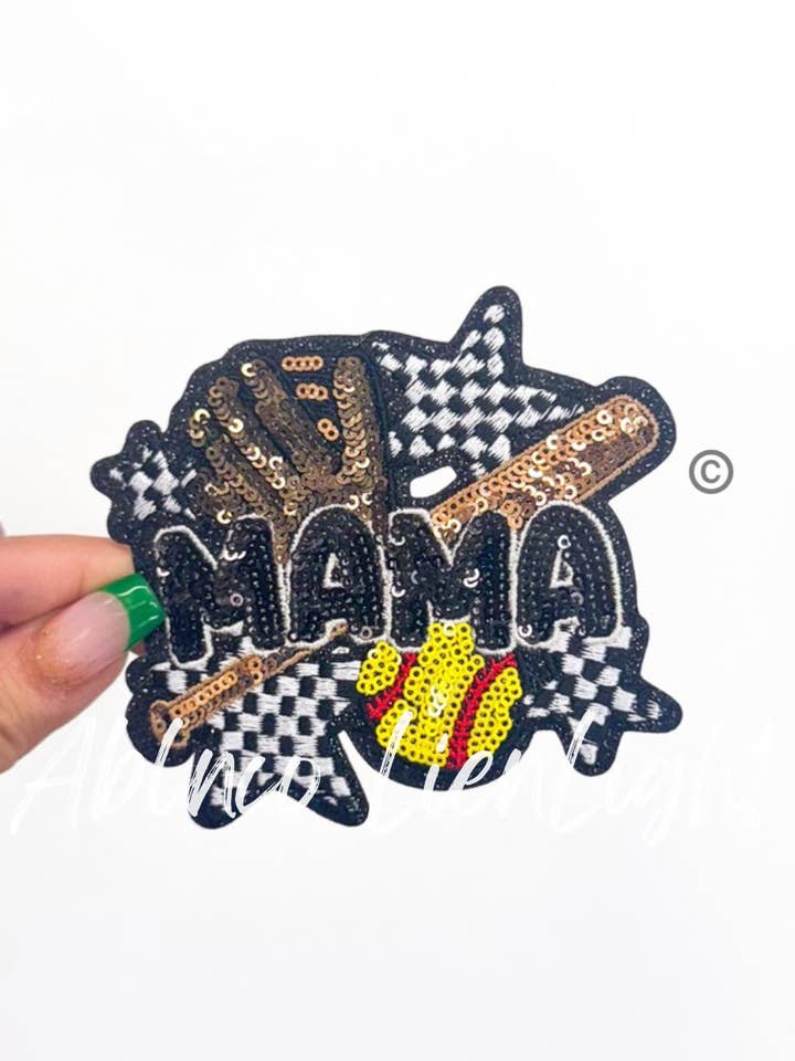 Small Softball Mama Checkered Star Sequins Patch for wholesale by ABLNco