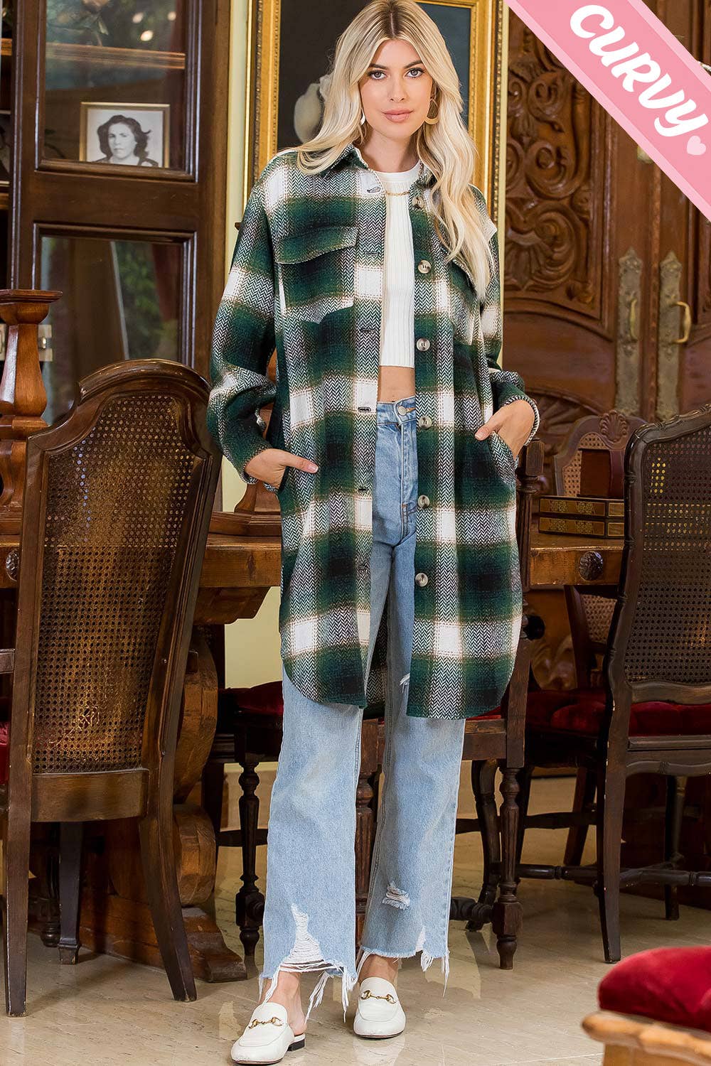Sweet Lovely by Jen - Wholesale Shirt Jacket/Shacket - Women's - PLUS SIZE SHACKET /PLAID COAT53