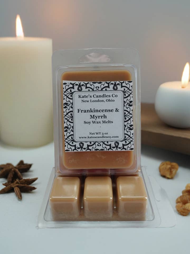 Encens Myrrhe Cires Fondantes en Soja pour la vente par Kate's Candles co