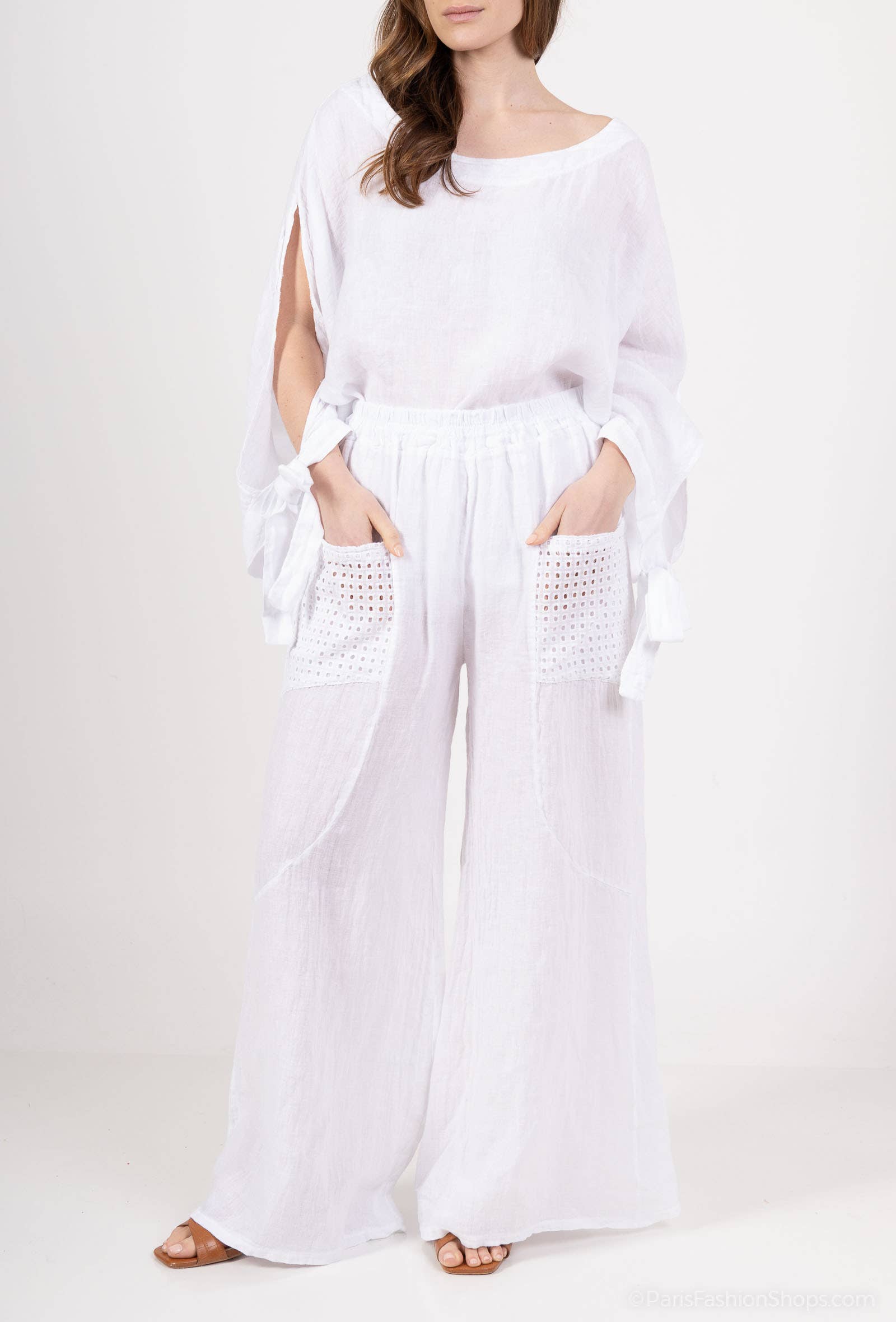 Shyloh - Wholesale Pants - Women's - Linen Trousers with Openwork Pockets 205804