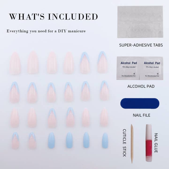 Glasyr Glitter Rosa press på naglar Medium mandel fransk spets med hjärtdesign för wholesale av vibeficant