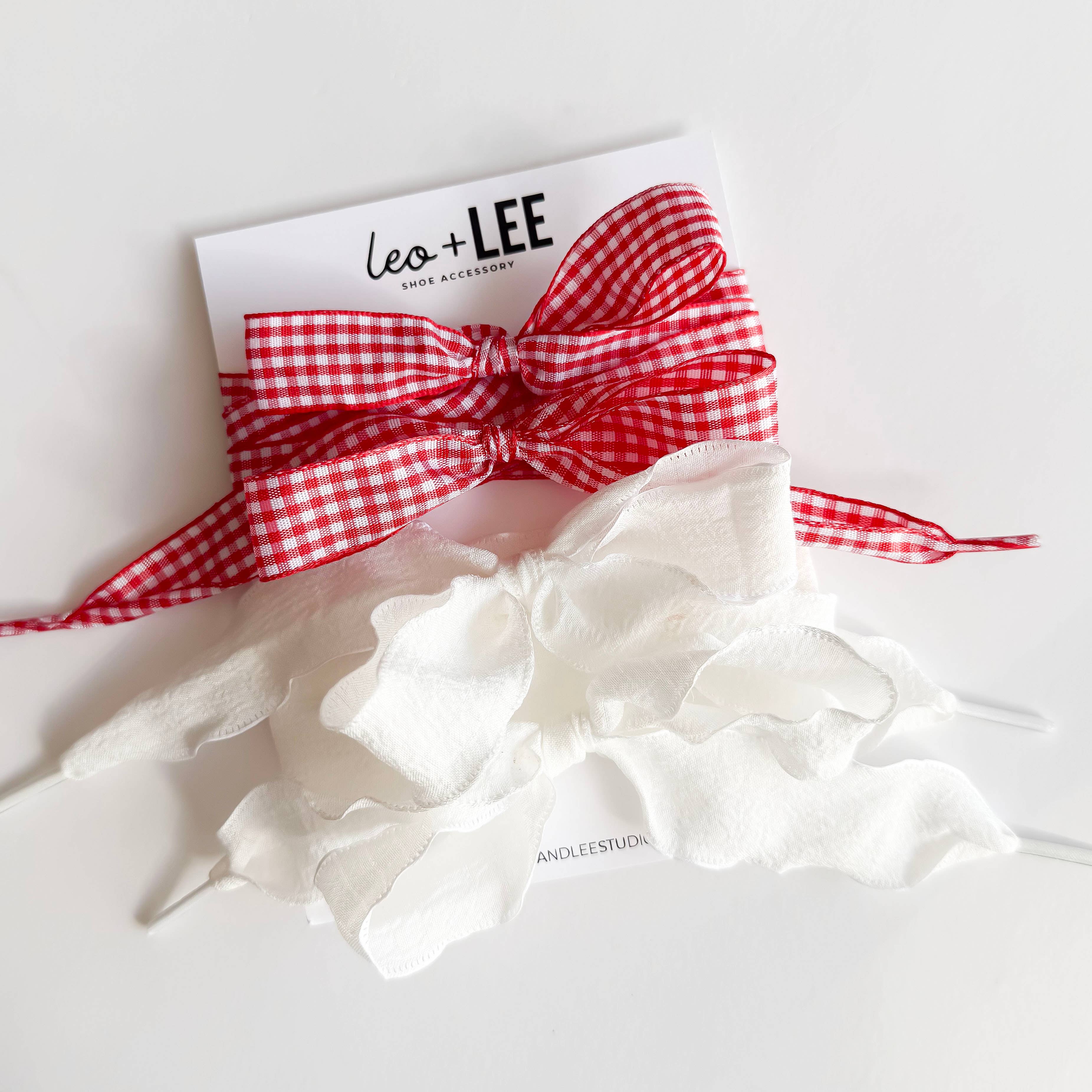 Leo & Lee Studio - Wholesale Shoelaces - Women's -  Gingham Shoe Lace Sets– Ribbon Bow Shoe Accessories3