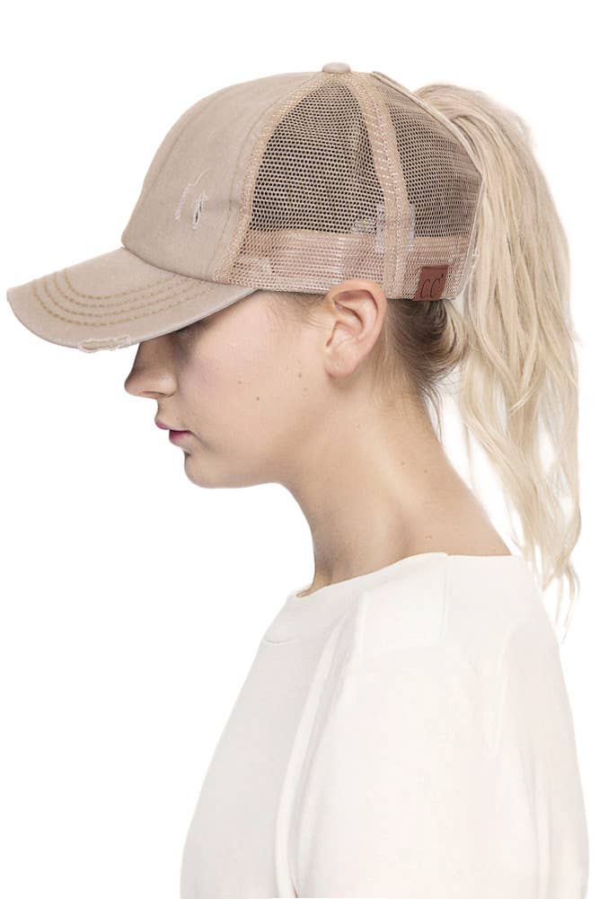 Hana - Wholesale Ponytail Cap - Women's - CC Distressed Ponytail Messy Bun Cap11