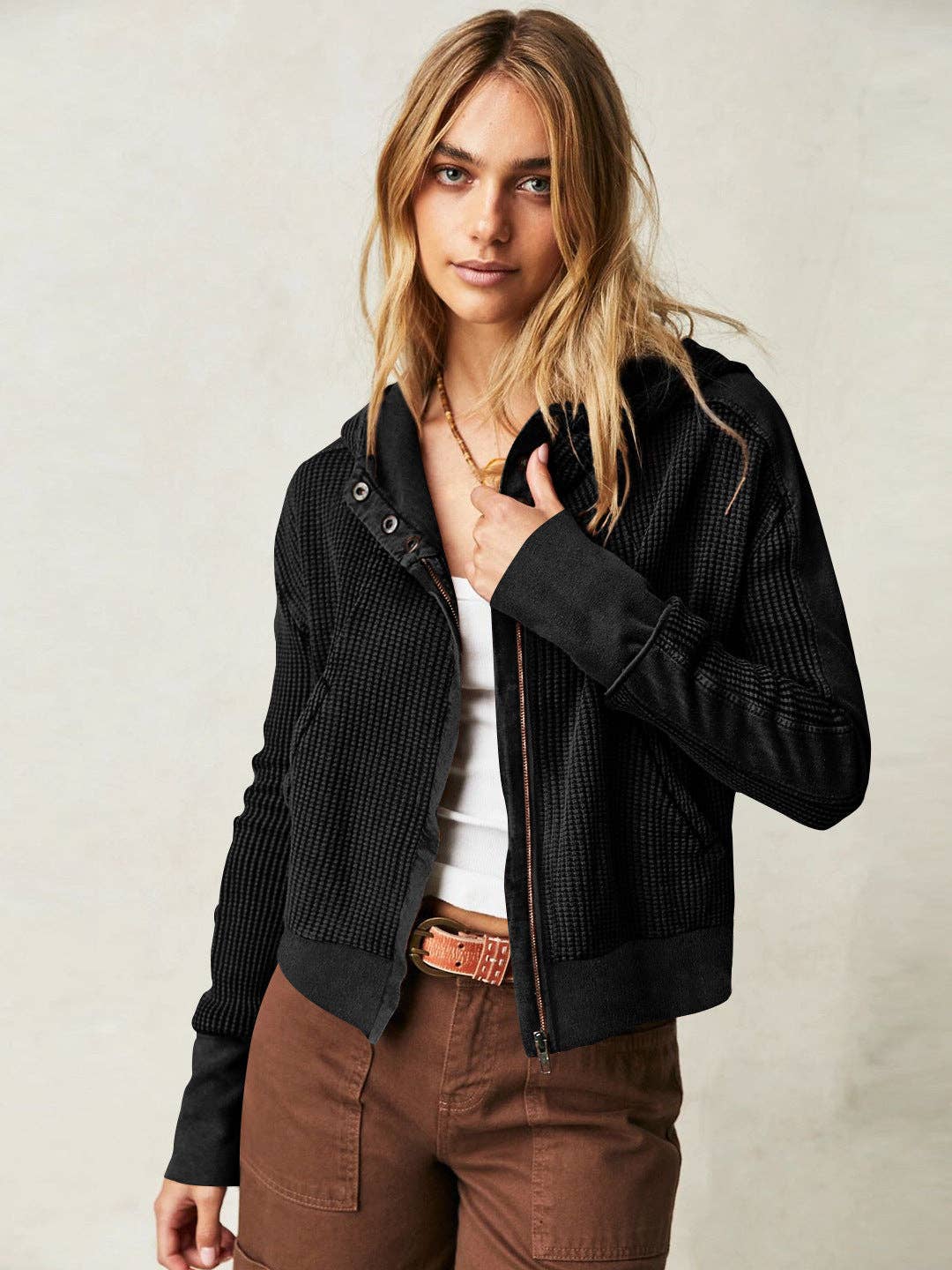 Sweetkama - Vendita all'ingrosso Giacca - Donna - Giacca donna casual con cappuccio e zip frontale, modello EWLA6