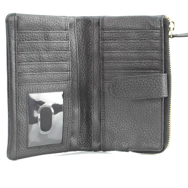 Leather Impressions Inc - Wholesale Wallet - Women's - Rivet and Burr Ladies Leather Two Button Zippered Wallet