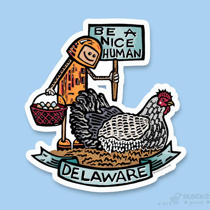 Autocollant Delaware Soyez un Humain Gentil – Décalcomanie de Gentillesse d'État pour la vente par Block21Prints
