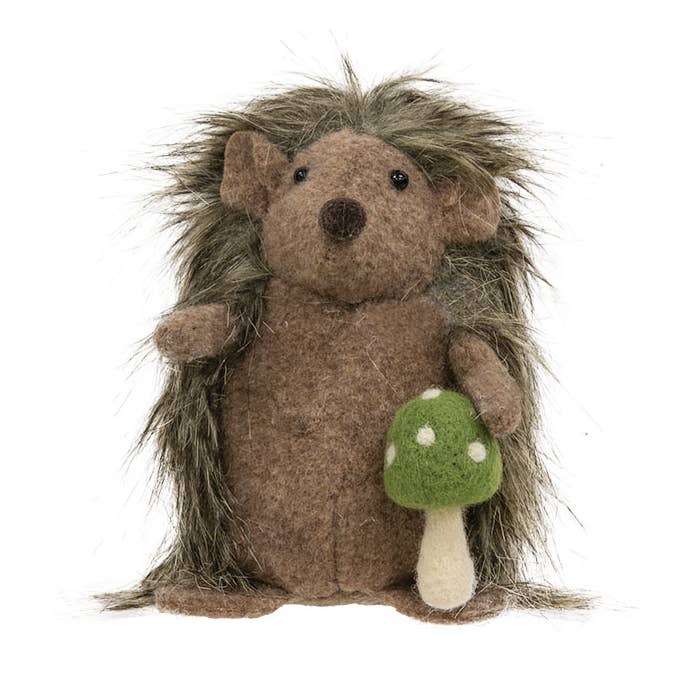 Plush Hedgehog w/Felted Mushroom for wholesale by Bright Ideas
