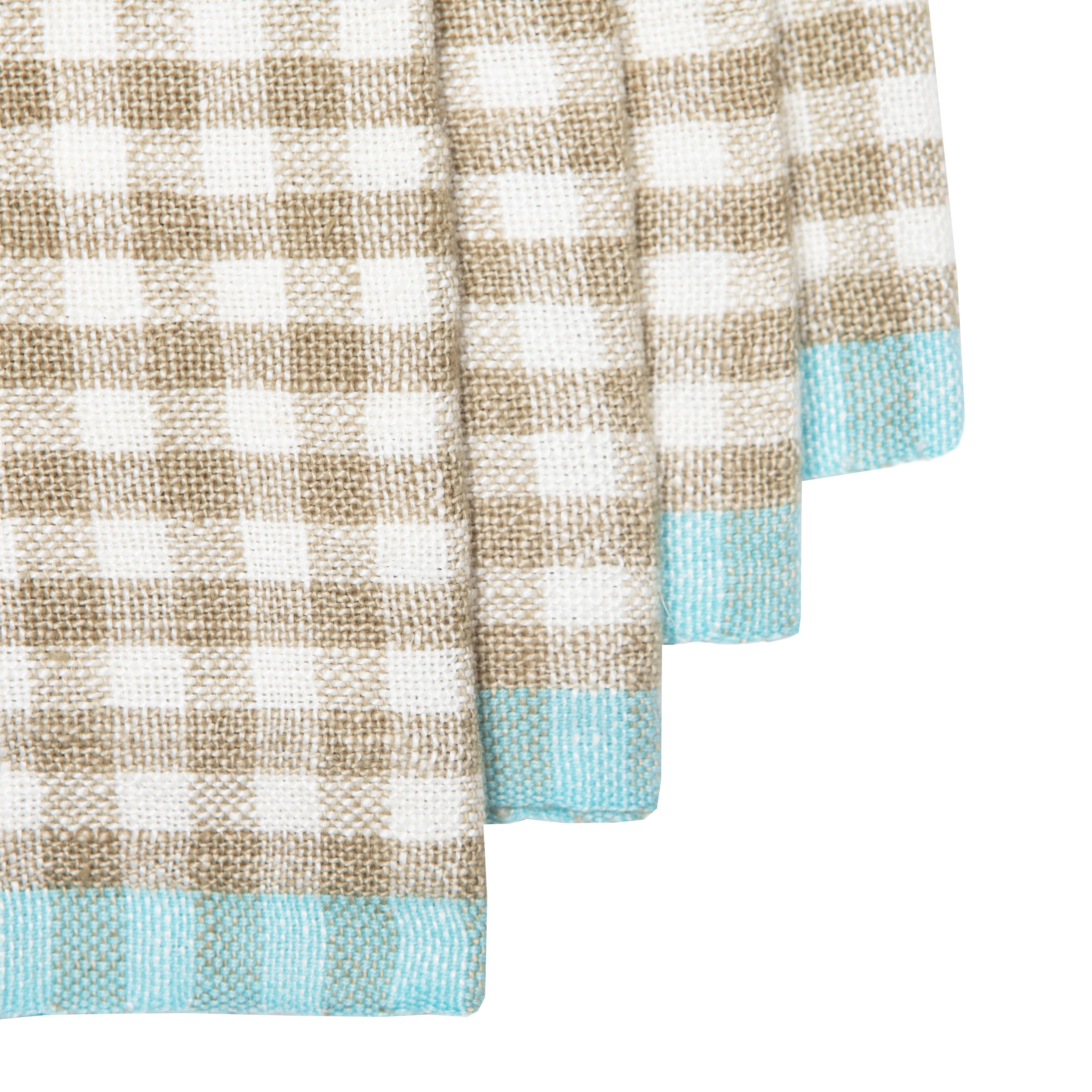 Caravan Home - Wholesale Dinner & Cloth Napkin - Two-Tone Gingham Natural/Aqua Napkins 20x20 - Set of 41