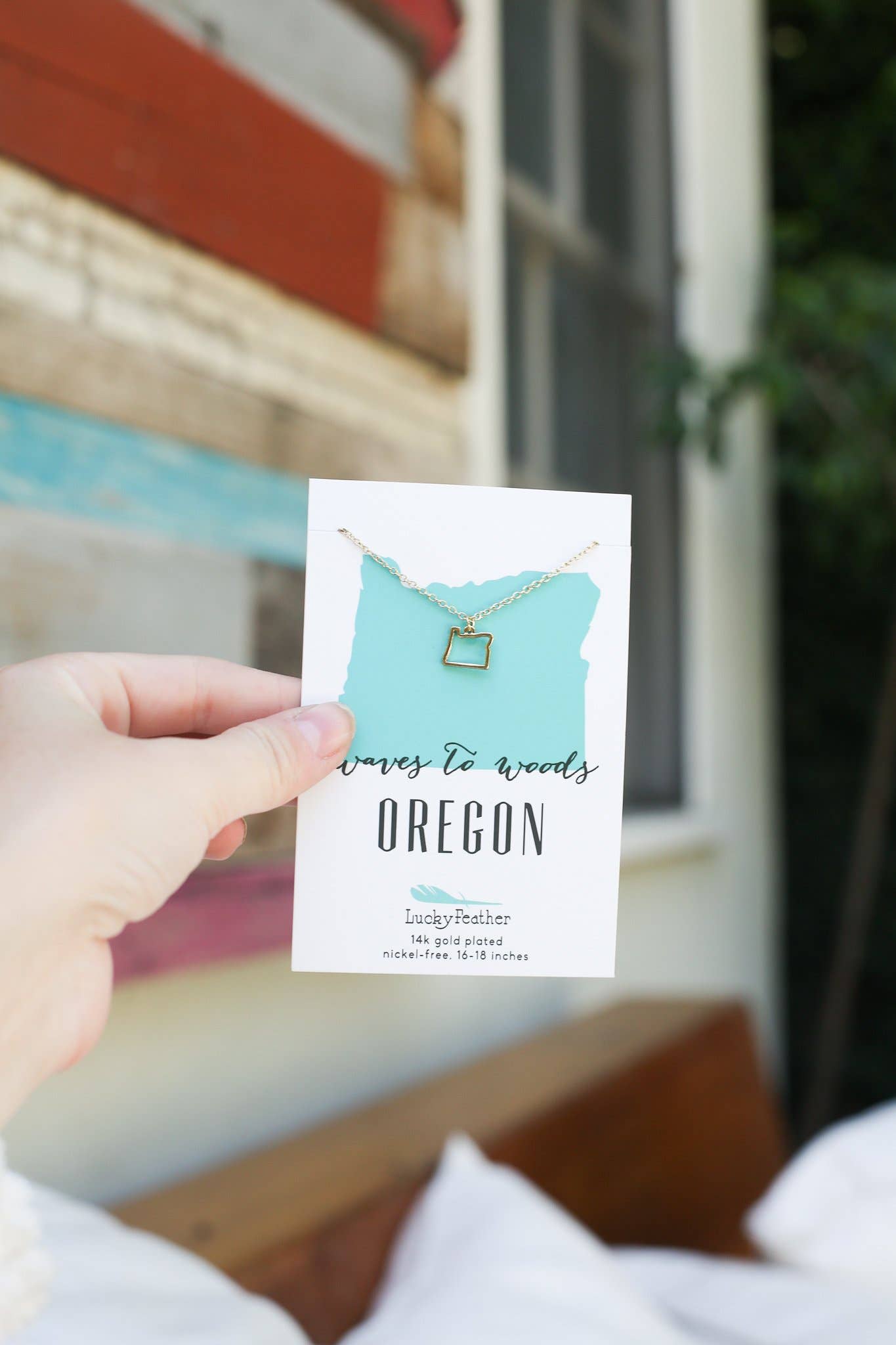 Lucky Feather - Wholesale Pendant/Charm Necklace - State Necklace - Gold - OREGON2