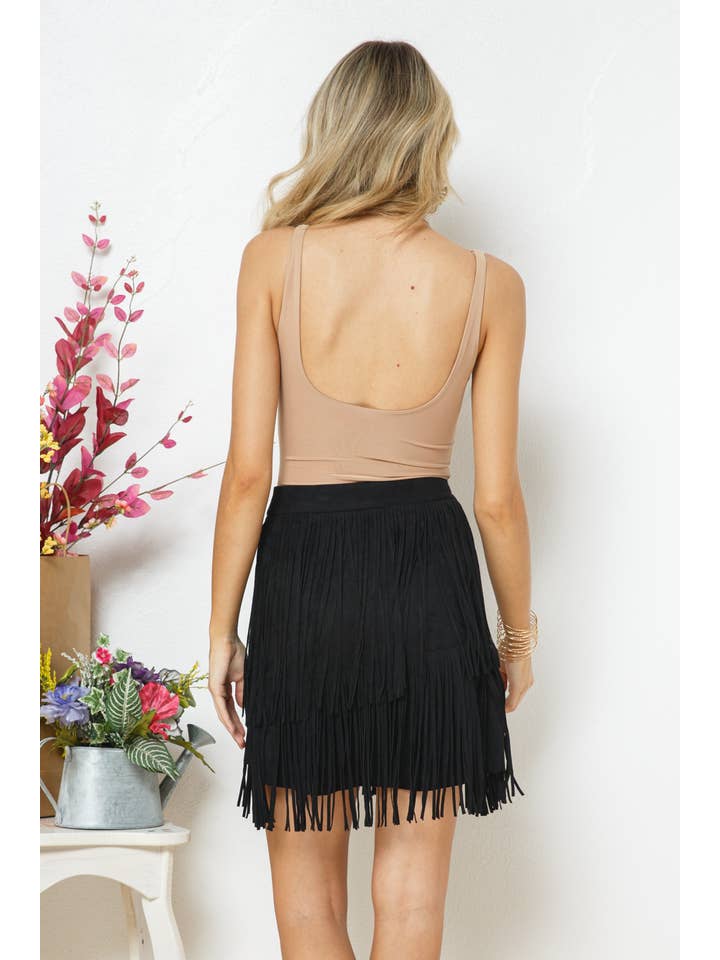 TAN 12135S-N - Faux Suede Wrap Snap Closure Fringe Western Skirt for wholesale on Faire11