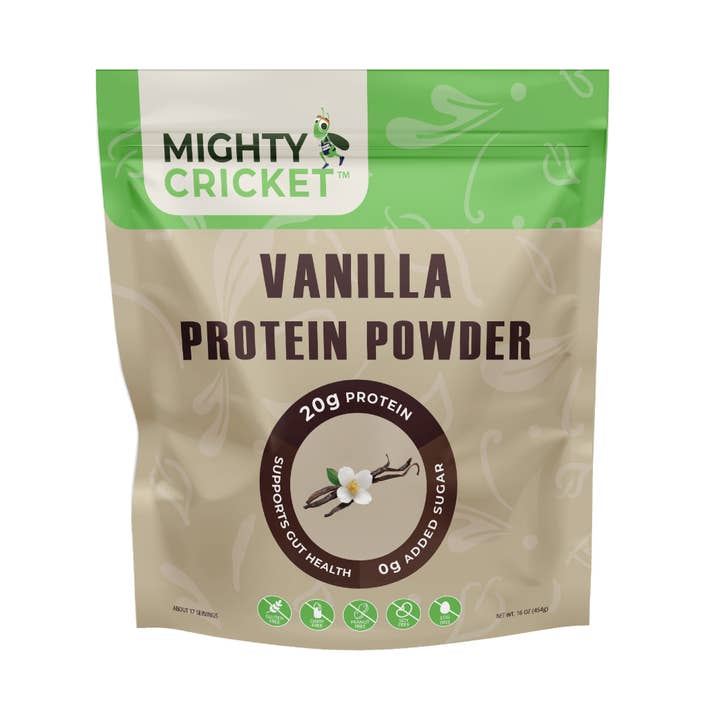 Mægtige Cricket Vanille Protein Pulver (1 lb) 20g Protein for engroshandel hos Mighty Cricket