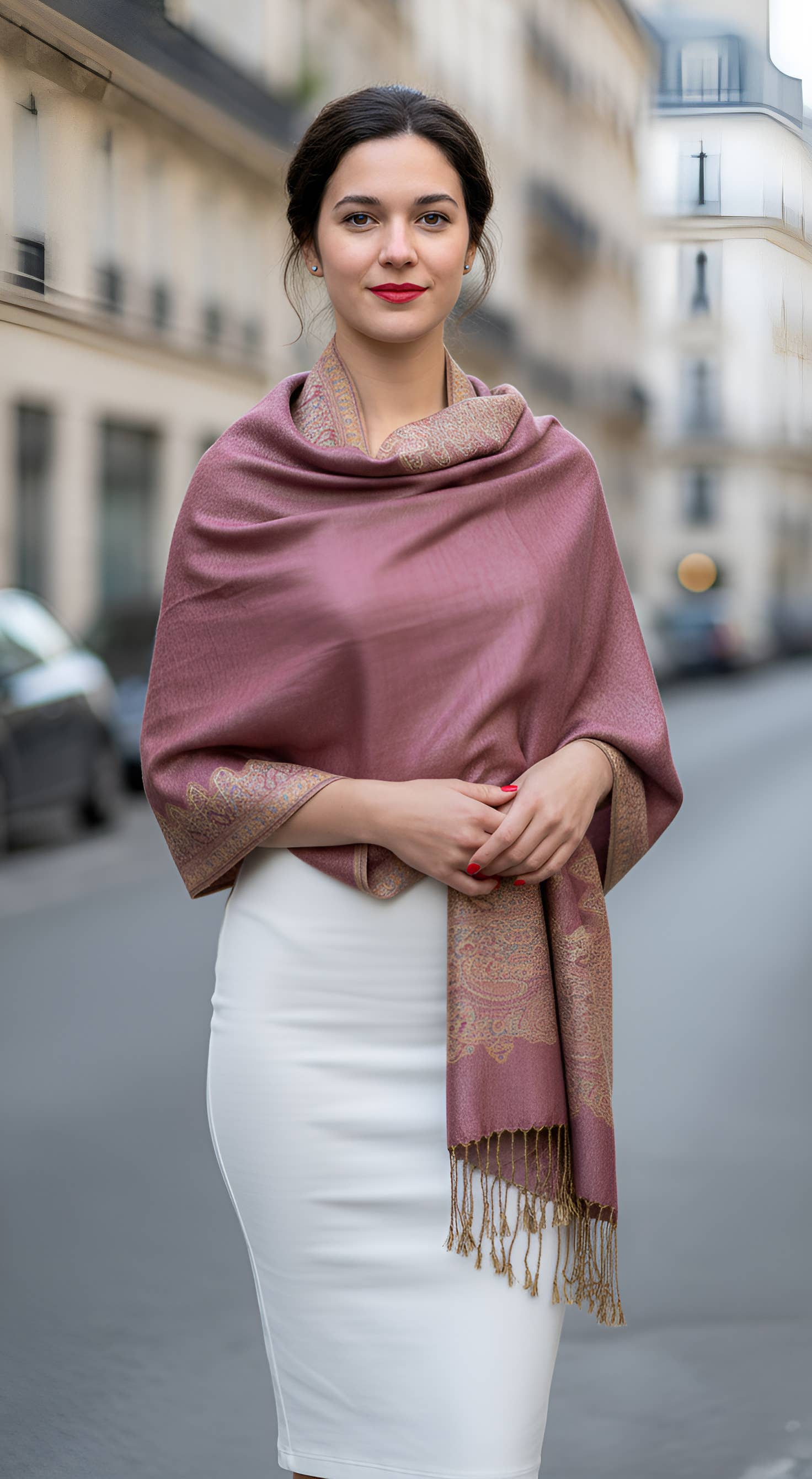 SERENITA - Wholesale Scarf - Women's - Pashmina Scarf Paisley Border Reversible Wrap Wedding Shawl6