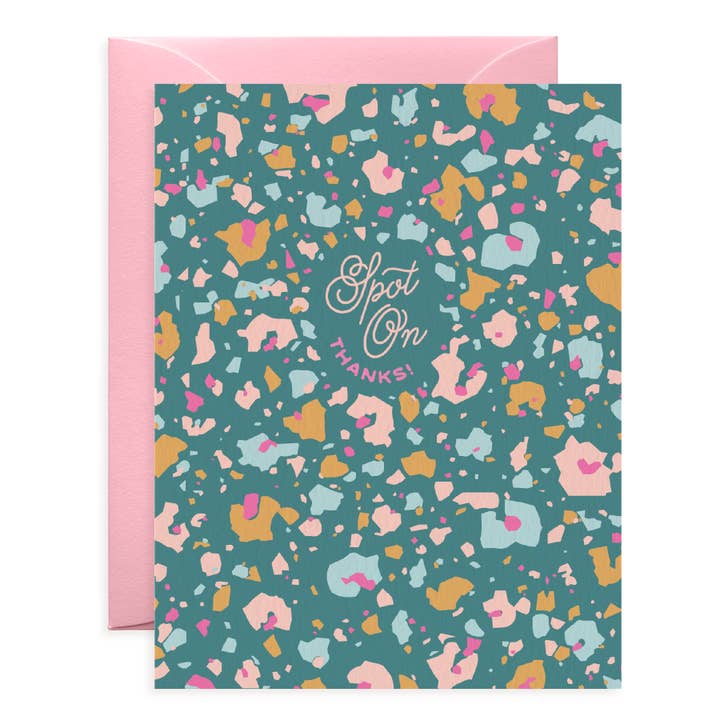 Terrazzo Leopard Print, Teal | Thank You Card | Cat Lover for wholesale by O.O.M.F. Creative