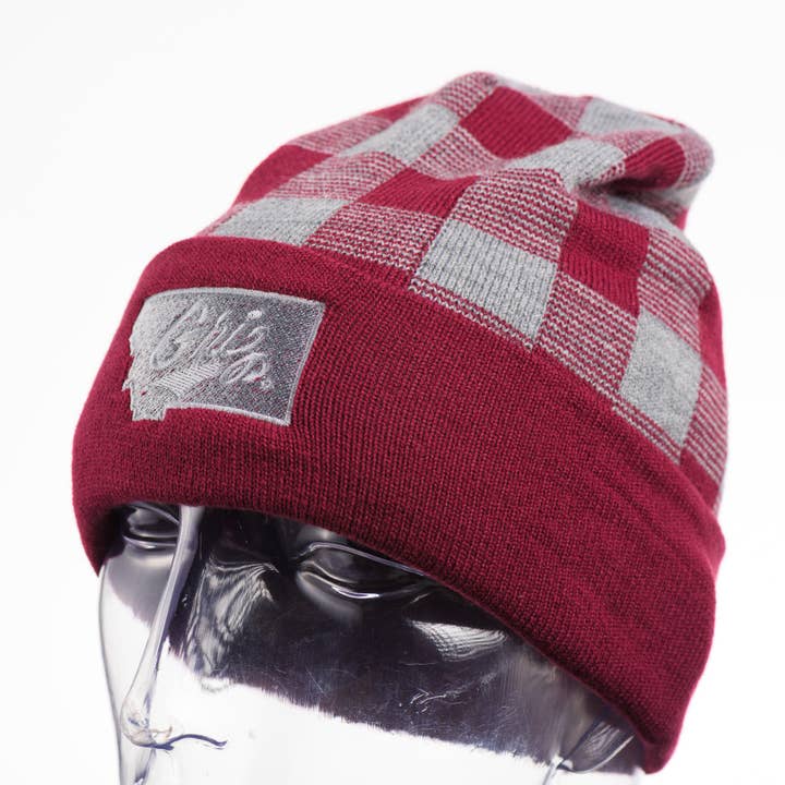 Griz over Montana - USA-Made Plaid Beanie for wholesale by Blue Peak Creative