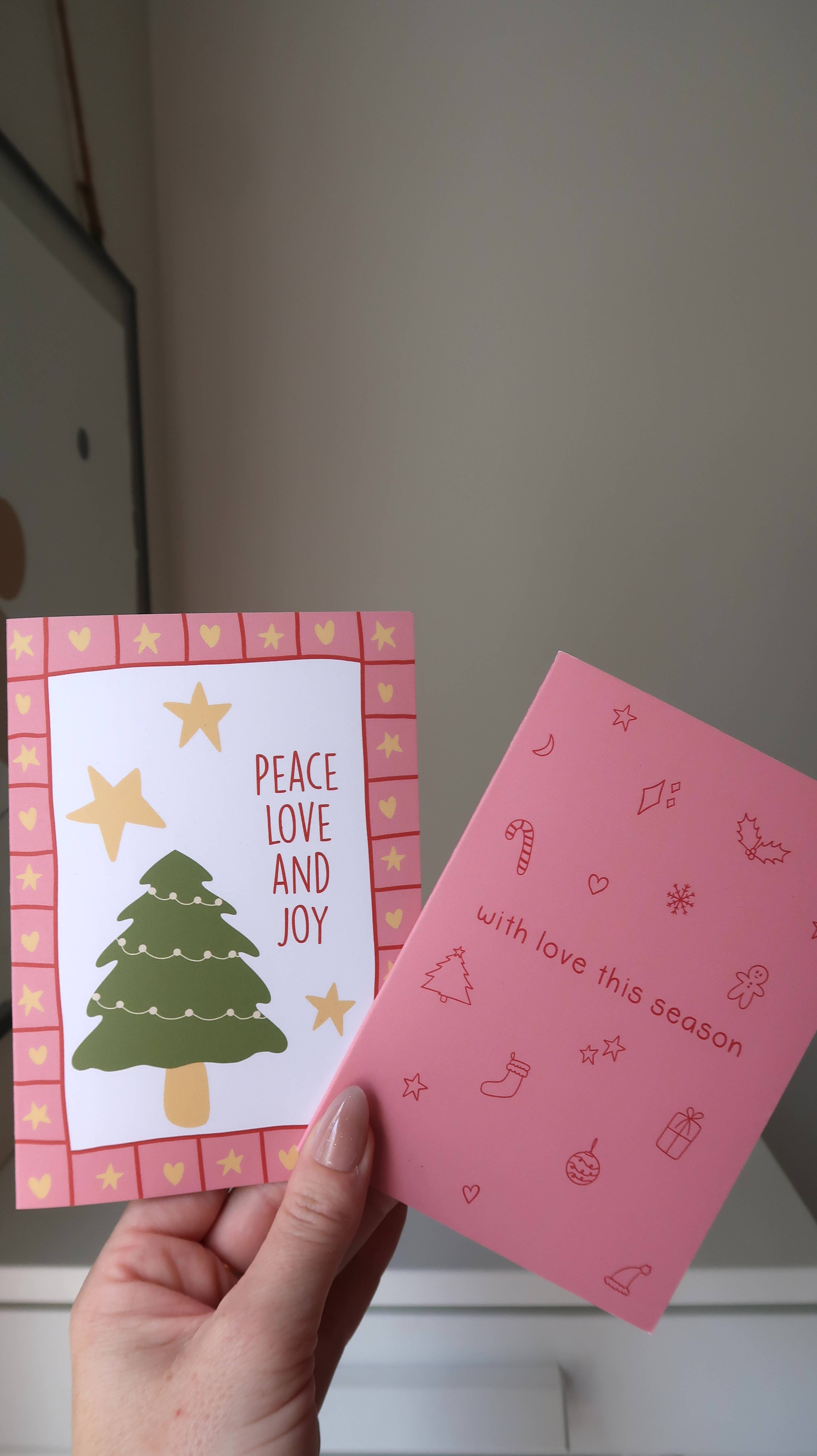From Rosalie - Wholesale Christmas Card - Peace Love Joy Pink | Christmas Card | Holiday Card 1