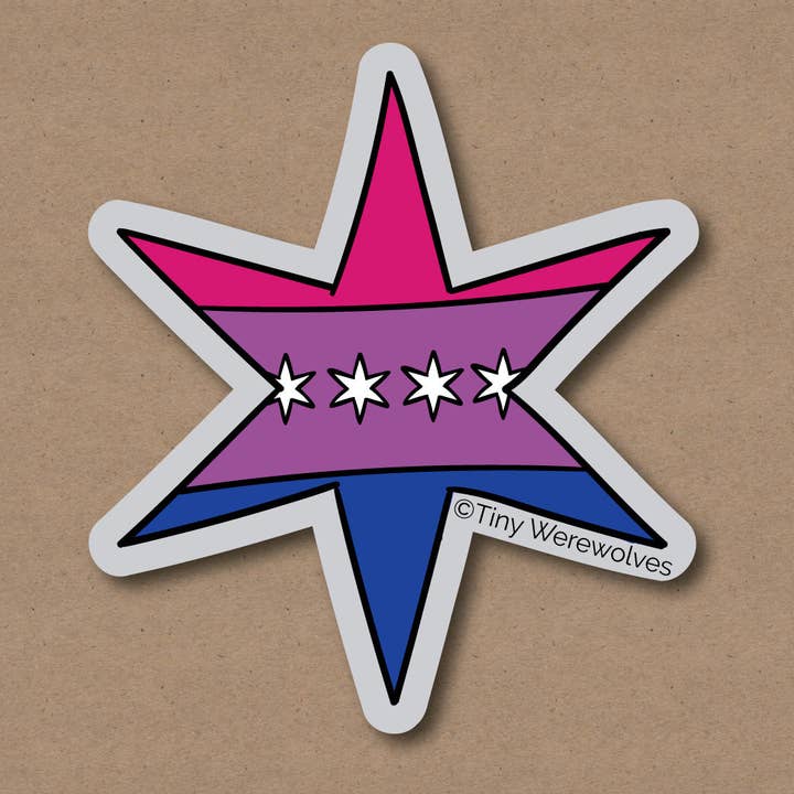 Chicago Star Bisexual Pride Flag Sticker for wholesale by Tiny Werewolves