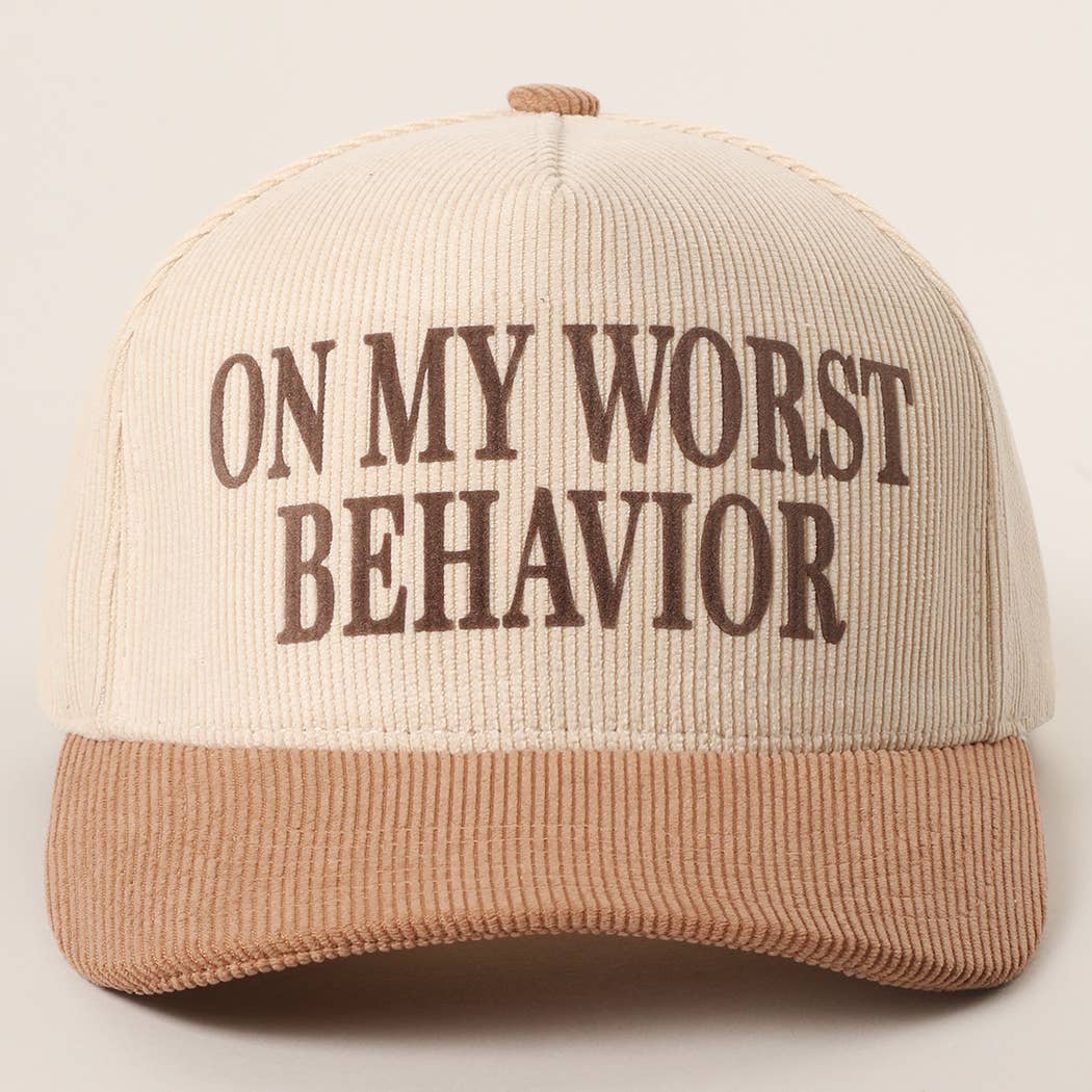Fashion City - Wholesale Trucker Hat - Unisex - ON MY WORST BEHAVIOR Corduroy Trucker Hat0