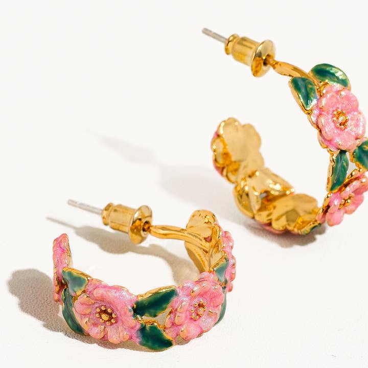 Multi Colored Jocelyn 18K Gold-Plated Floral C-Hoop Earring for wholesale on Faire
