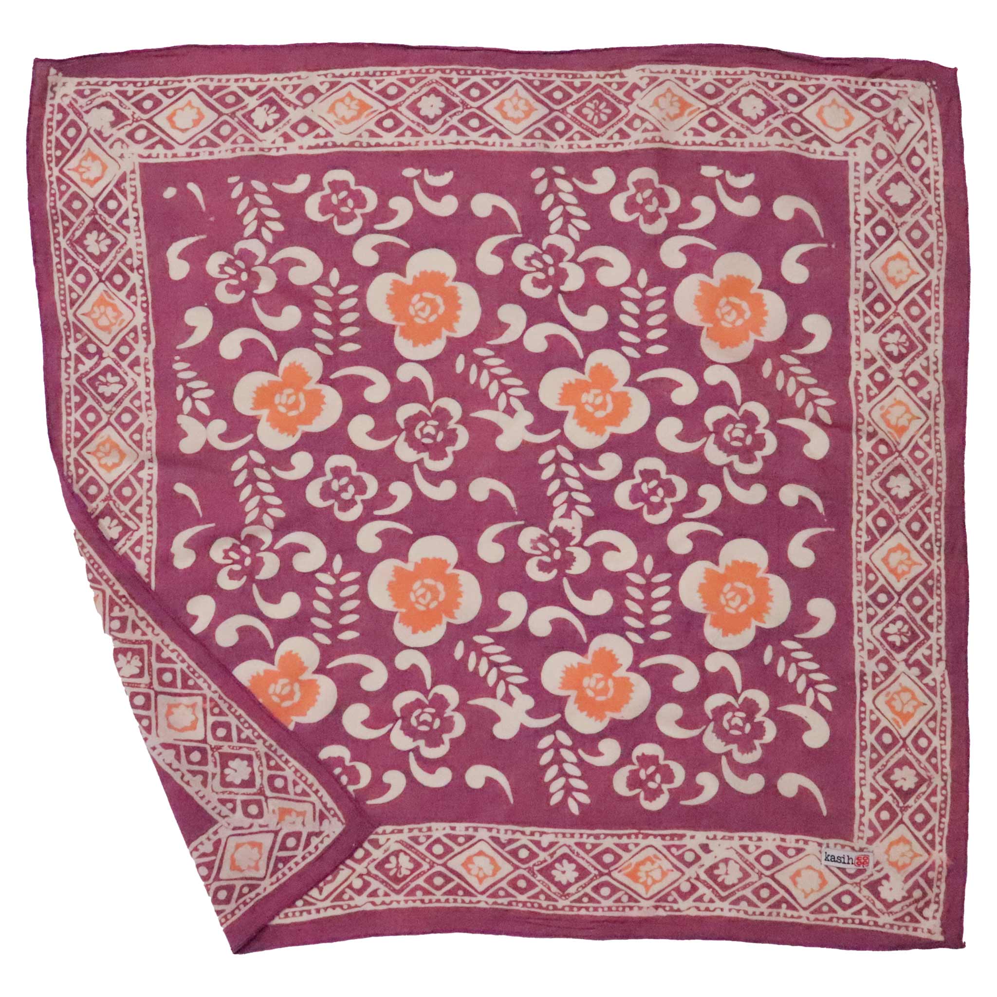 Kasih Co-op – Engroshandel Bandana - Dame – Håndfarvet Batik Bandana, 100% Blød Bomuld, Plumeria, Pink Lilla9
