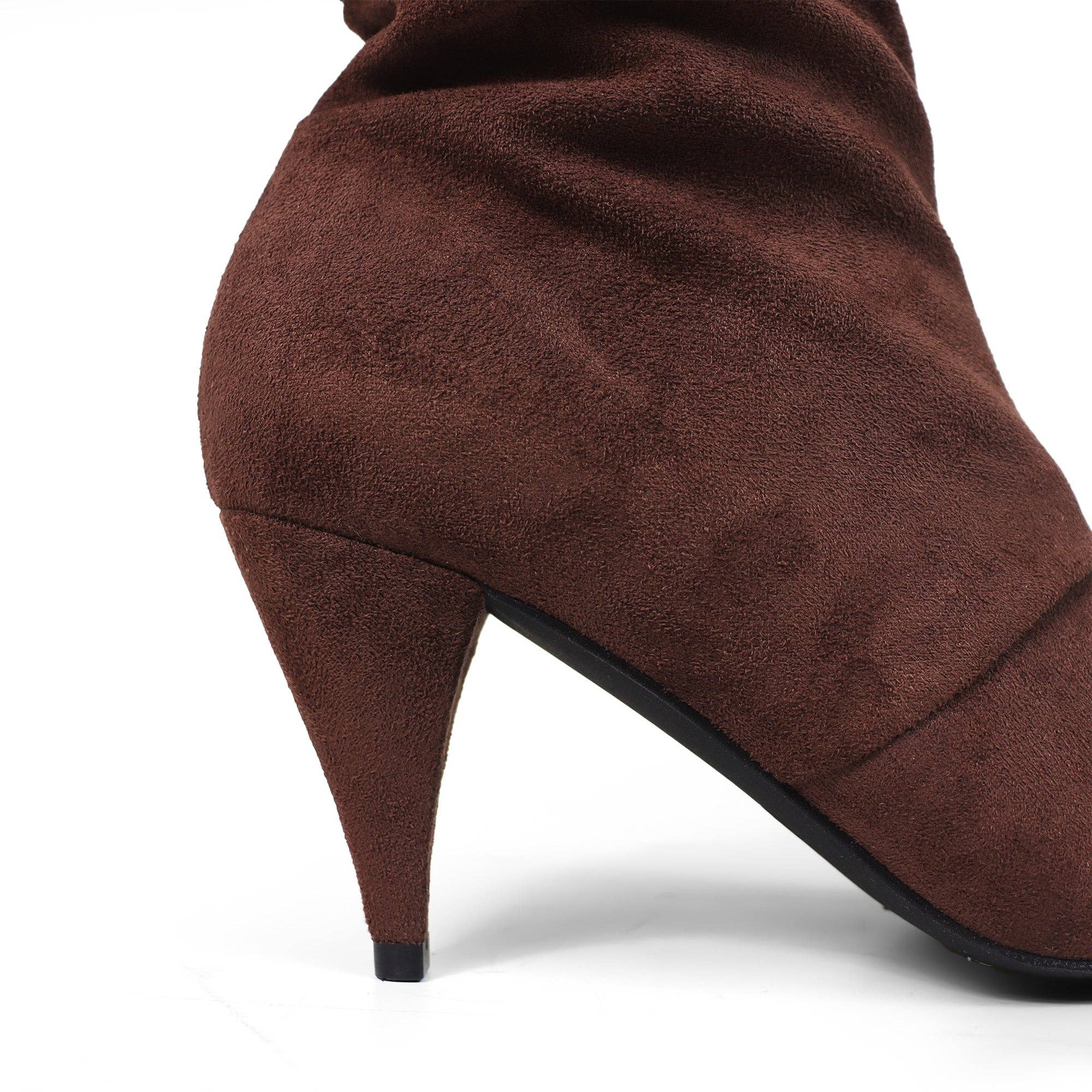 MEAGAN-1 POINTED TOE SLOUCH BOOTS / KITTEN HEEL BLACK CHOCOLATE for wholesale on Faire1