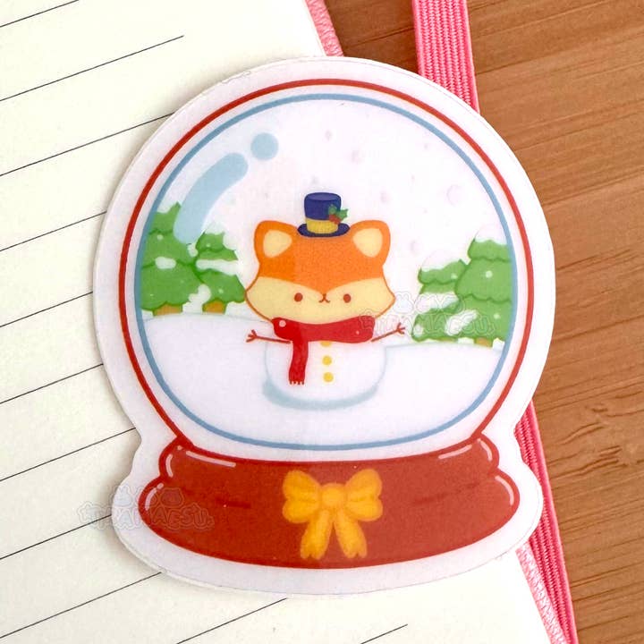 Kawaii Fox Snow Globe klar vinylklistermärke för wholesale av Tiramaesu
