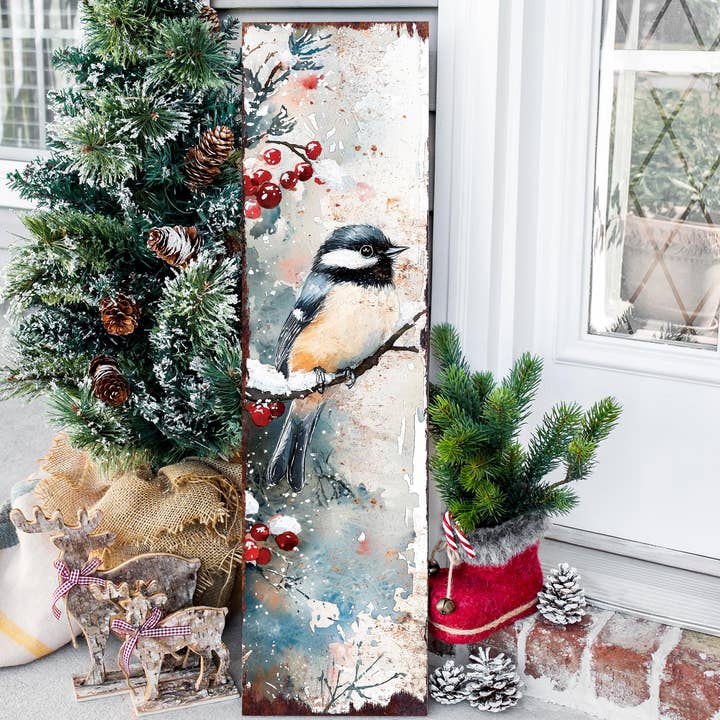 TX USA Corporation - Wholesale Outdoor Sign - 36in Chickadee Christmas Porch Sign - Holiday Entryway Decor, Christmas Front Door Board, Outdoor Porch Decor | 5 Patterns, Wood, UV Print