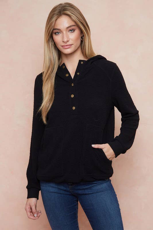 Doe and Rae – Engroshandel Hoodie – Kvinder – Knappet tekstureret hættetrøje m/løbegang - 10092J1