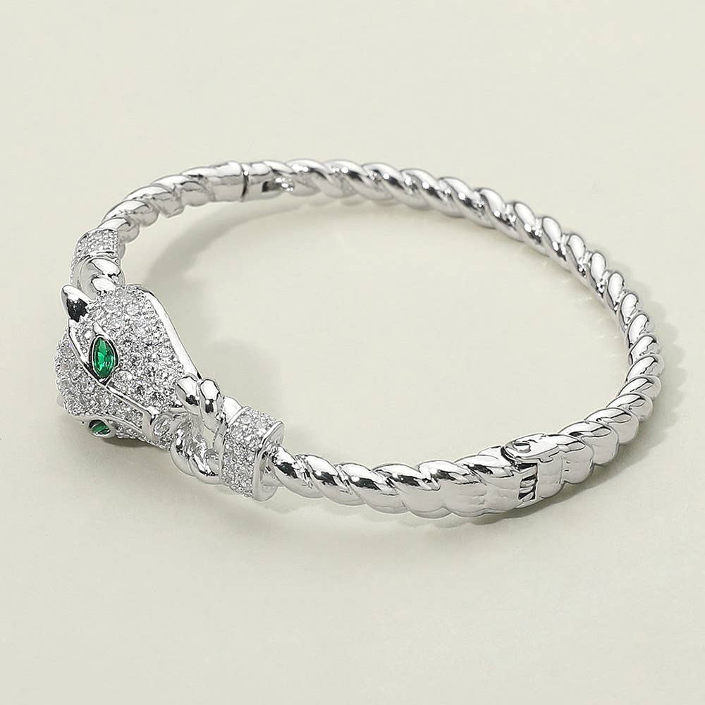 Sensibling Corp. - Wholesale Bangle Bracelet - CZ Stone Paved Leopard Panther Head Accent Hinged Bangle Bracelet5