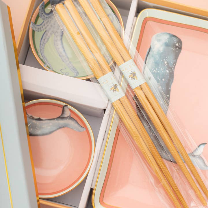 Yvonne Ellen - Wholesale Dinner Plate - Yvonne Ellen Sushi Plates with Dip Bowls (Set of 2)