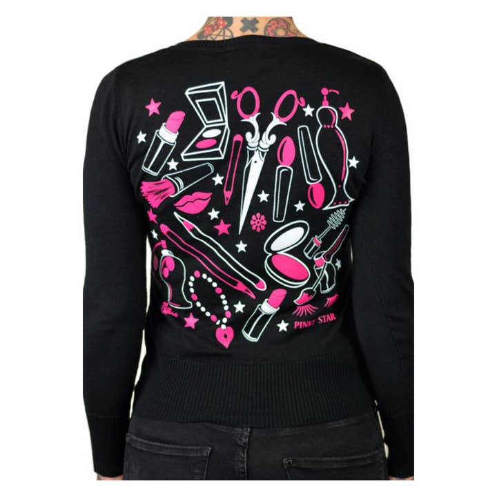 Nero Rosa ARMI DI SCELTA Cardigan con stampa grafica per il trucco in vendita all'ingrosso su Faire