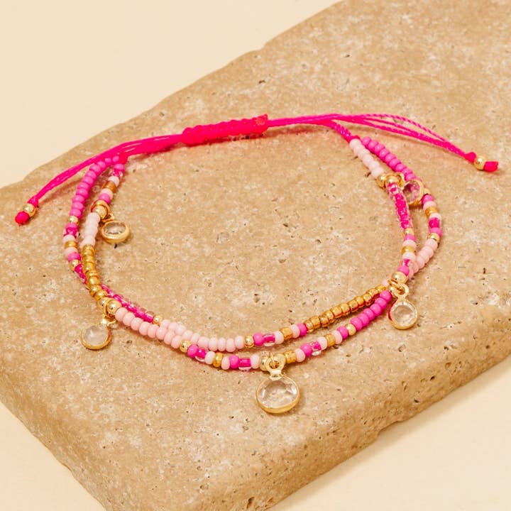 Anarchy Street - Wholesale Beaded Bracelet - Gem Charms Seed Beaded Adjustable Cord Bracelet