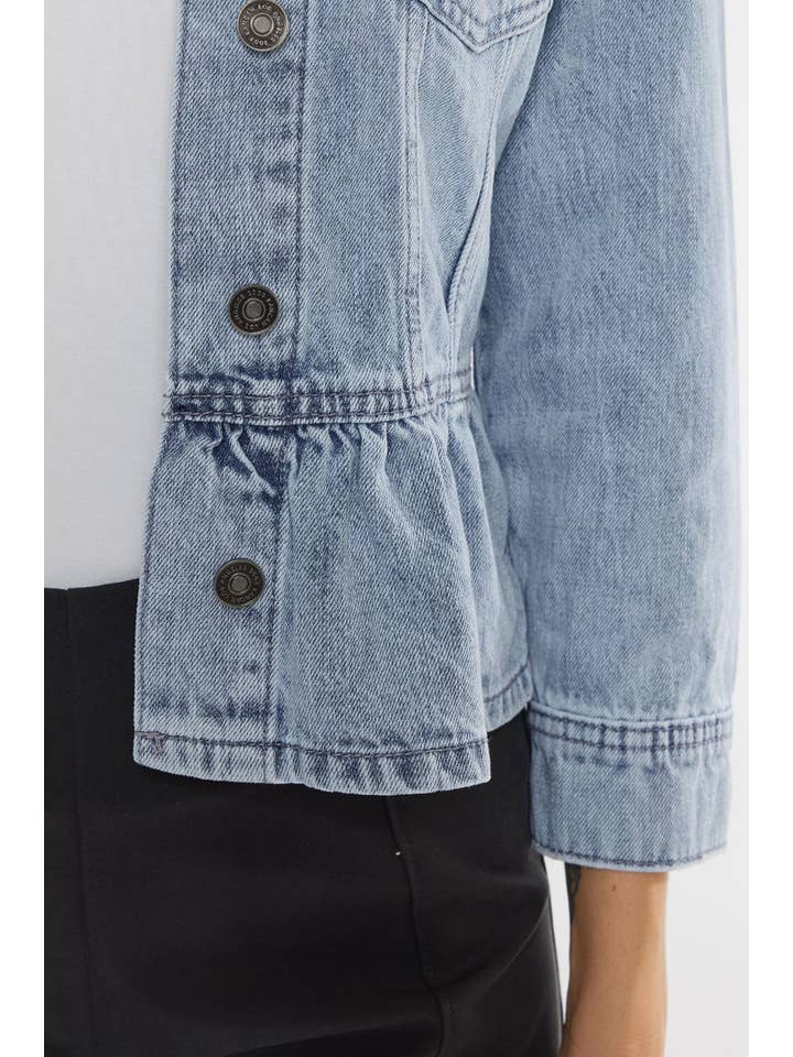 LIGHT OPEN PACK CLASSIC FIT PEPLUM DENIM JACKET-KC7369L for wholesale on Faire7