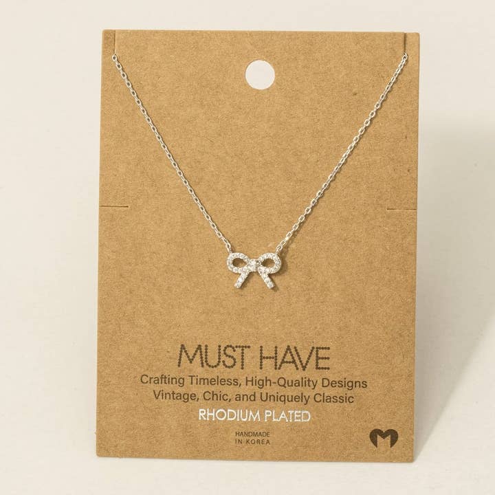 Fame Accessories - Wholesale Pendant/Charm Necklace - Gold Dipped Cz Stud Ribbon Bow Pendant Necklace5