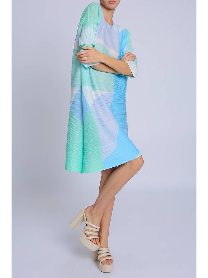 Beulah Style - Wholesale Jurk - Dames - Moderne midi-jurk met geometrische print en plooien PC31334